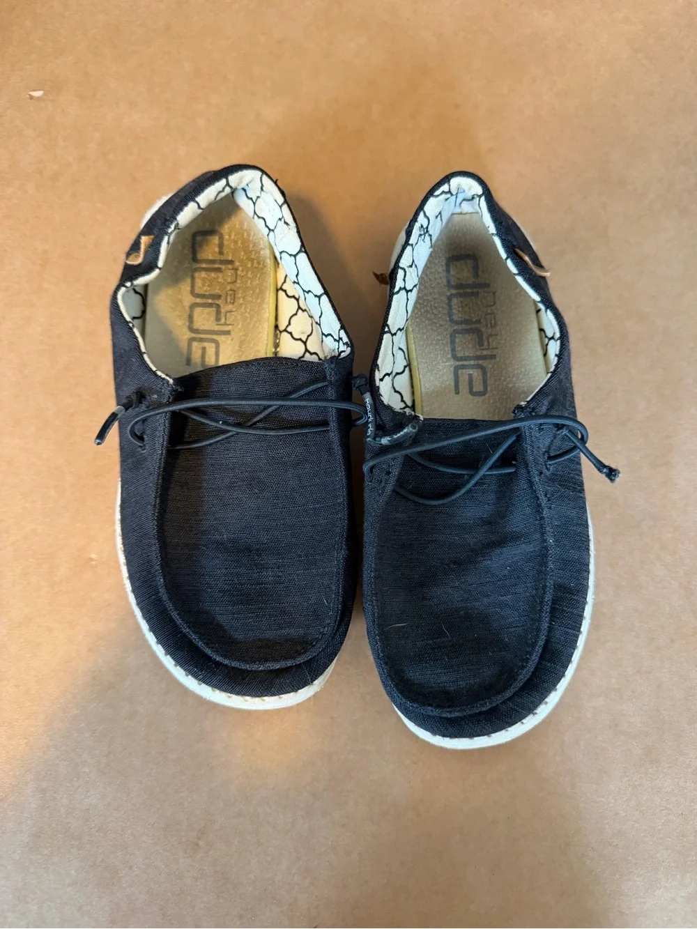 Hey Dude Black Canvas Slip-On Loafers with Patterned Lining